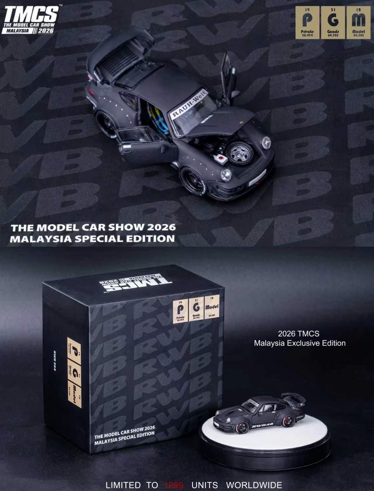 PGM 1/64 Porsche 911 (964) RWB Black - Malaysia Special Edition 2026