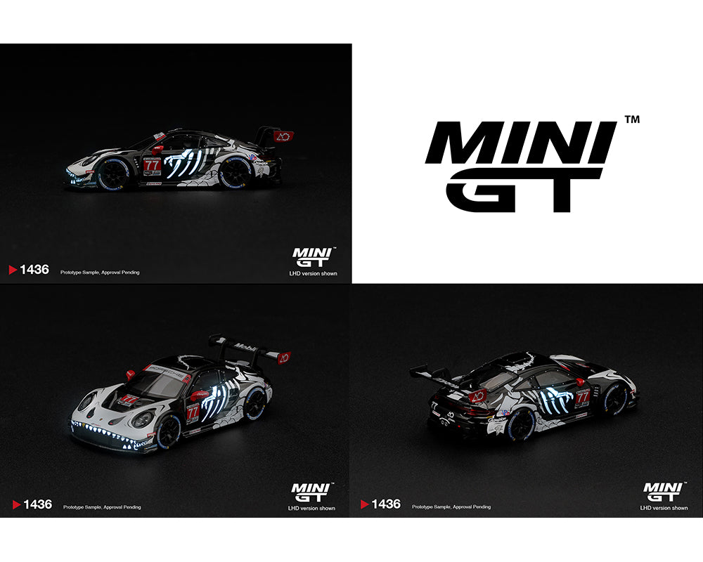 Mini GT 1/64 Porsche 911 GT3 R (992) #77 AO Racing “Skeleton Rexy” 2026 IMSA Petit Le Mans (Glow in the Dark) Limited Edition - (PRE-ORDER)