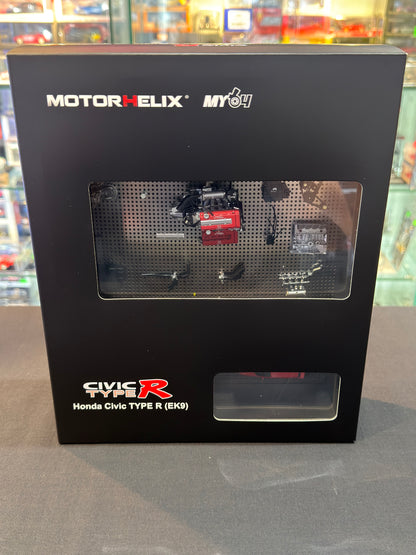 Motorhelix 1/64 Honda Civic Type R (EK9) Red w/Engine Display Picture Frame