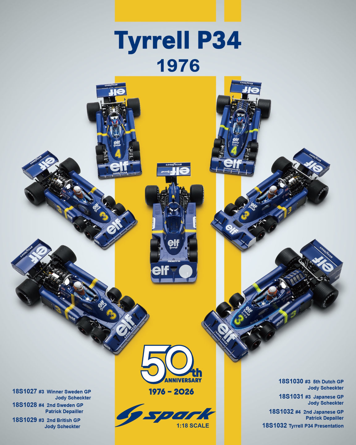 Spark 1/18 Tyrrell P34 No.3 Winner Sweden GP 1976 - Jody Scheckter (PRE-ORDER)