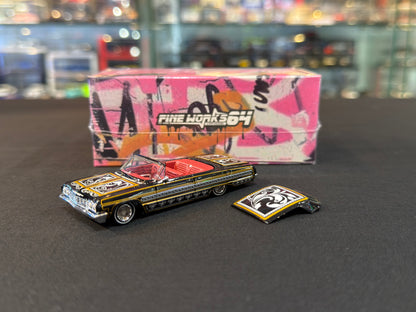 Fine Works64 1/64 Chevrolet Impala Lowrider (Black/Gold) Bouncing Car