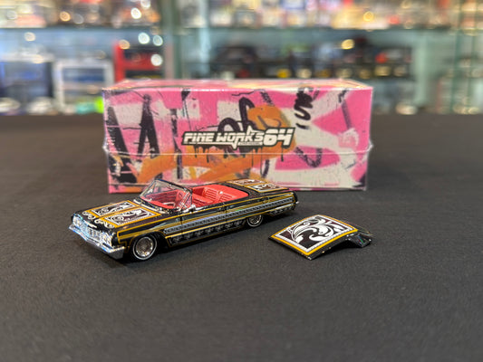 Fine Works64 1/64 Chevrolet Impala Lowrider (Black/Gold) Bouncing Car
