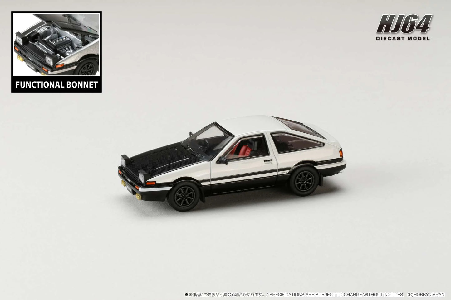 Hobby Japan 1/64 Toyota Sprinter Trueno GT Apex (AE86) Carbon Hood White/Black