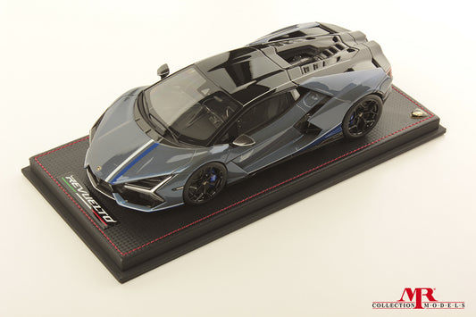 MR Collection 1/18 Lamborghini Revuelto NA63 (Grigio Serget w/Livery Bianco Monocerus - Blu Royal)