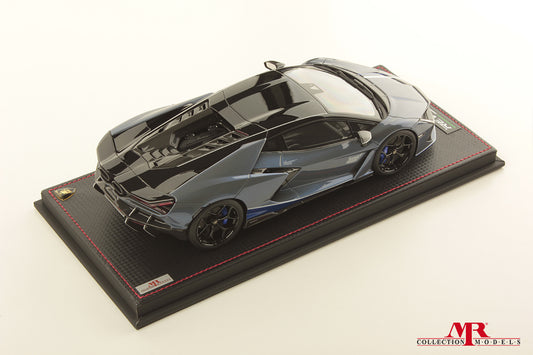MR Collection 1/18 Lamborghini Revuelto NA63 (Grigio Serget w/Livery Bianco Monocerus - Blu Royal)