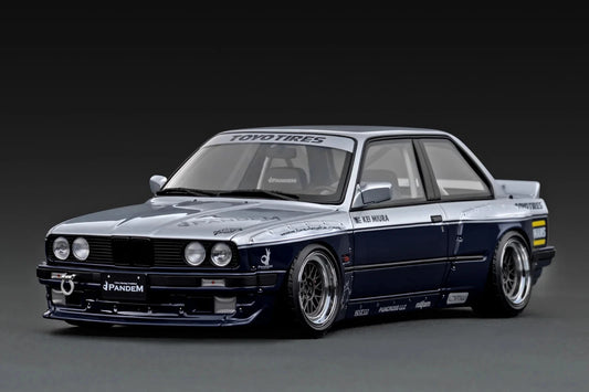 IG3717 PANDEM BMW E30 3 Series (Silver/Blue) 1/18 Ignition Model