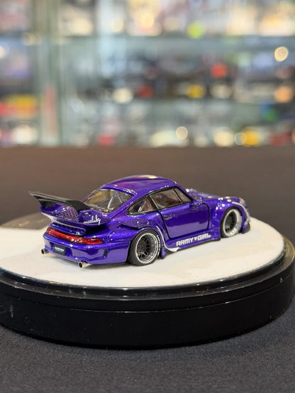 PGM 1/64 Porsche RWB 993 Metallic Purple 'ARMYGIRL' Opening Diecast