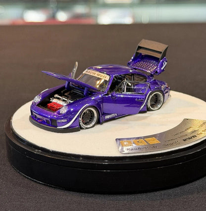 PGM 1/64 Porsche RWB 993 Metallic Purple 'ARMYGIRL' Opening Diecast