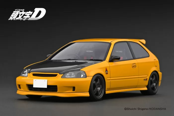 IG3629 INITIAL D Honda Civic (EK9) Type R (Yellow w/Carbon Hood) 1/18 Ignition Model