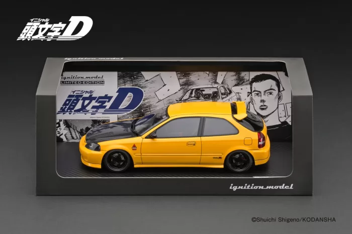 (ETA Mid-Feb) IG3629 INITIAL D Honda Civic (EK9) Type R (Yellow w/Carbon Hood) 1/18 Ignition Model - Image 3